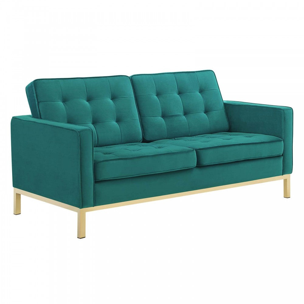 Loft Gold Stainless Steel Leg Performance Velvet Loveseat and Armchair Set, Gold Teal