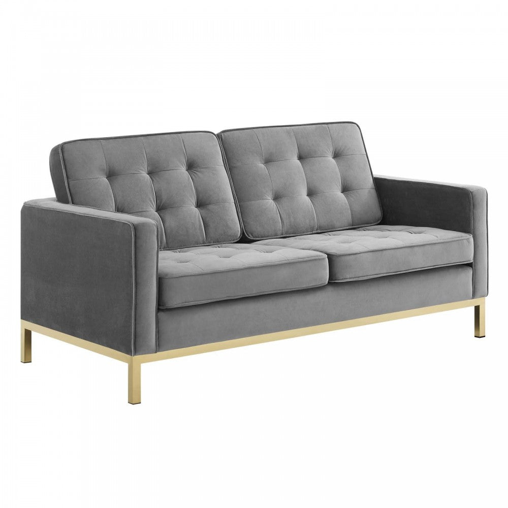 Loft Gold Stainless Steel Leg Performance Velvet Loveseat and Armchair Set, Gold Gray