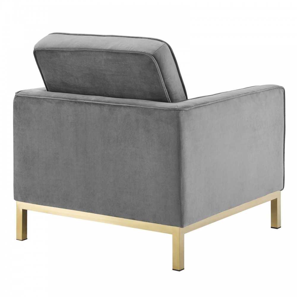 Loft Gold Stainless Steel Leg Performance Velvet Loveseat and Armchair Set, Gold Gray