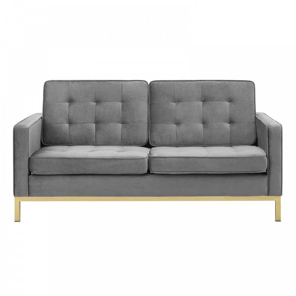 Loft Gold Stainless Steel Leg Performance Velvet Loveseat, Gold Gray