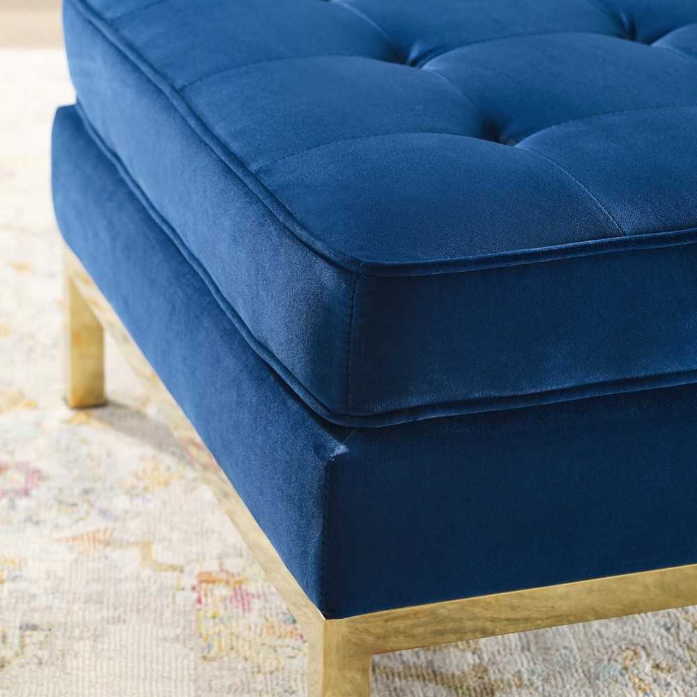 Loft Gold Stainless Steel Leg Performance Velvet Ottoman, Gold Navy