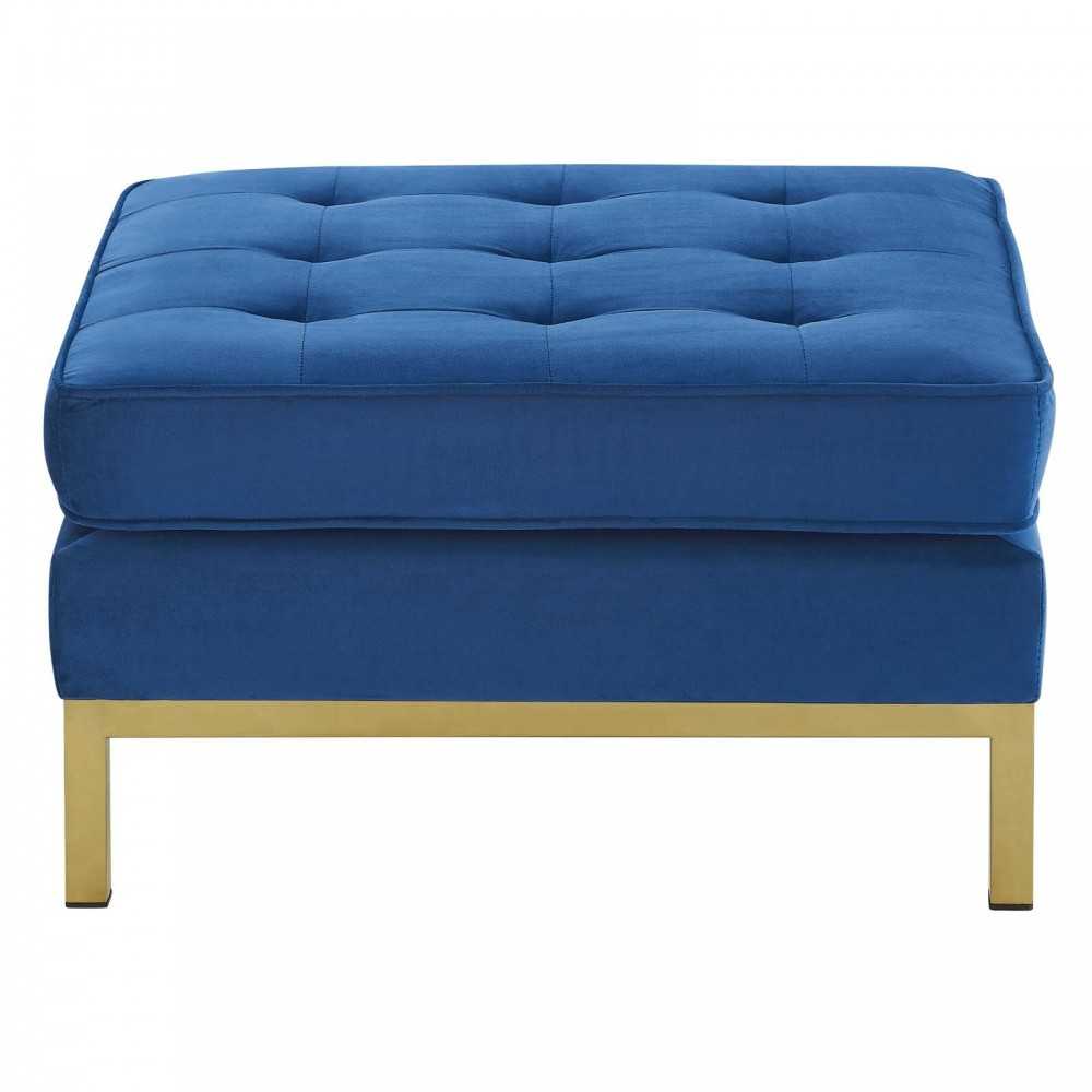 Loft Gold Stainless Steel Leg Performance Velvet Ottoman, Gold Navy