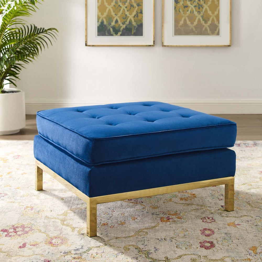 Loft Gold Stainless Steel Leg Performance Velvet Ottoman, Gold Navy