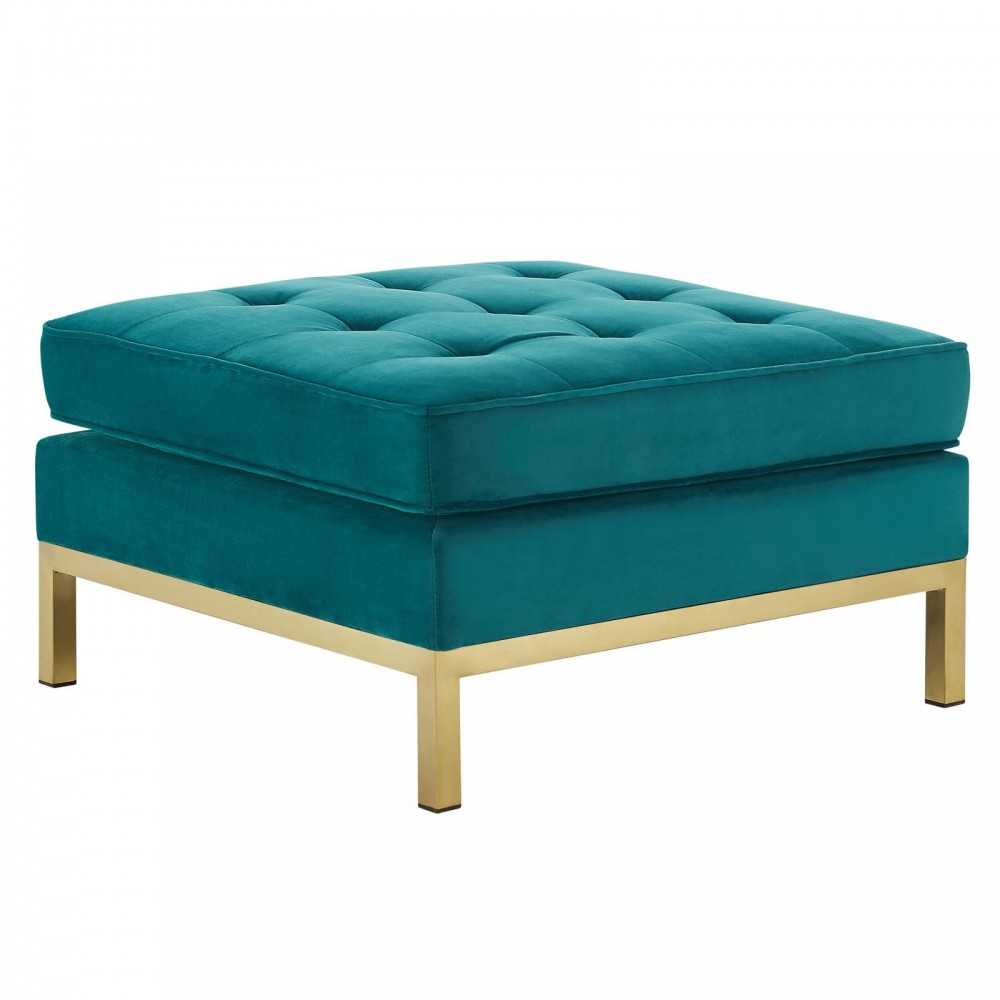 Loft Gold Stainless Steel Leg Performance Velvet Ottoman, Gold Teal