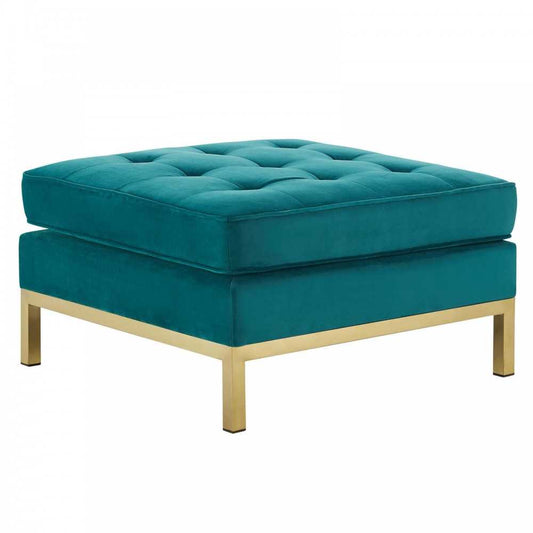 Loft Gold Stainless Steel Leg Performance Velvet Ottoman, Gold Teal