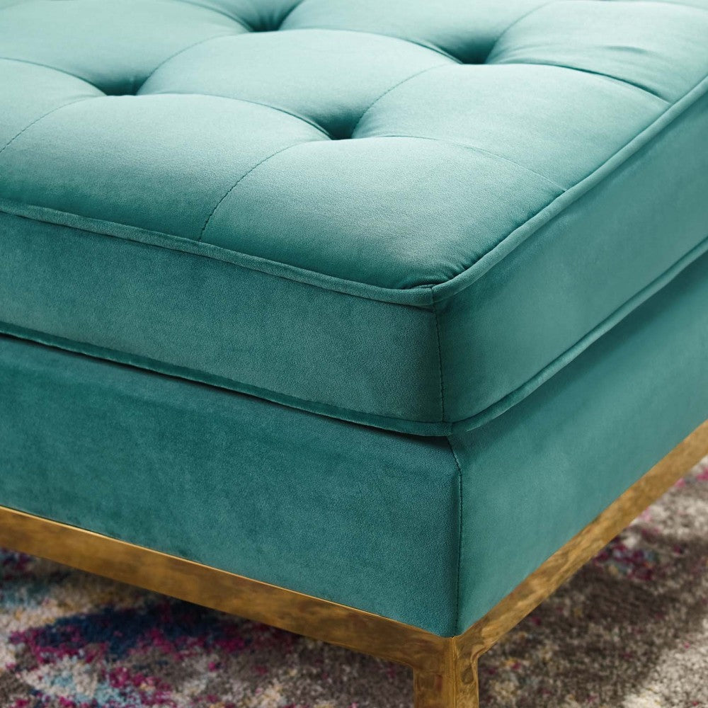 Loft Gold Stainless Steel Leg Performance Velvet Ottoman, Gold Teal
