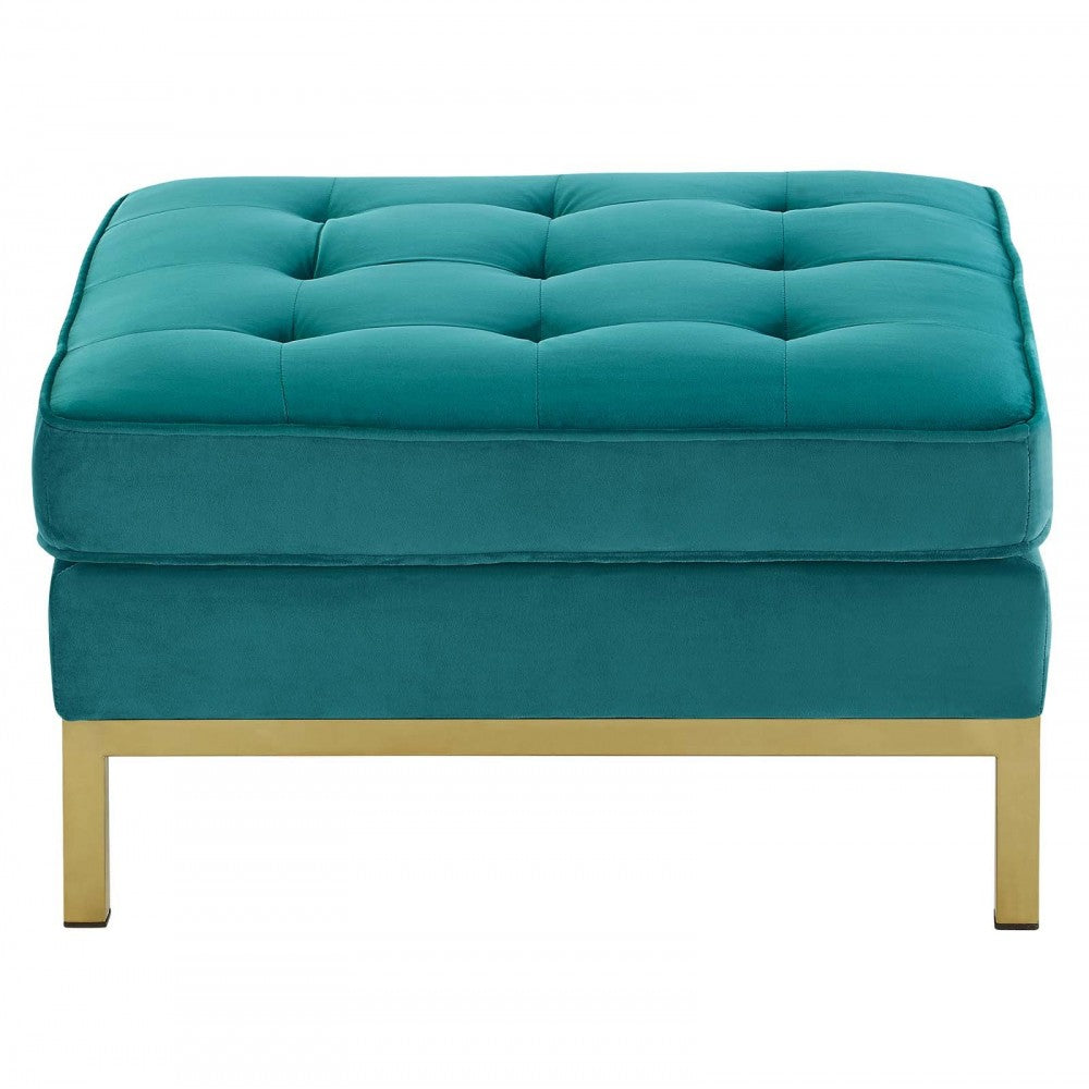 Loft Gold Stainless Steel Leg Performance Velvet Ottoman, Gold Teal