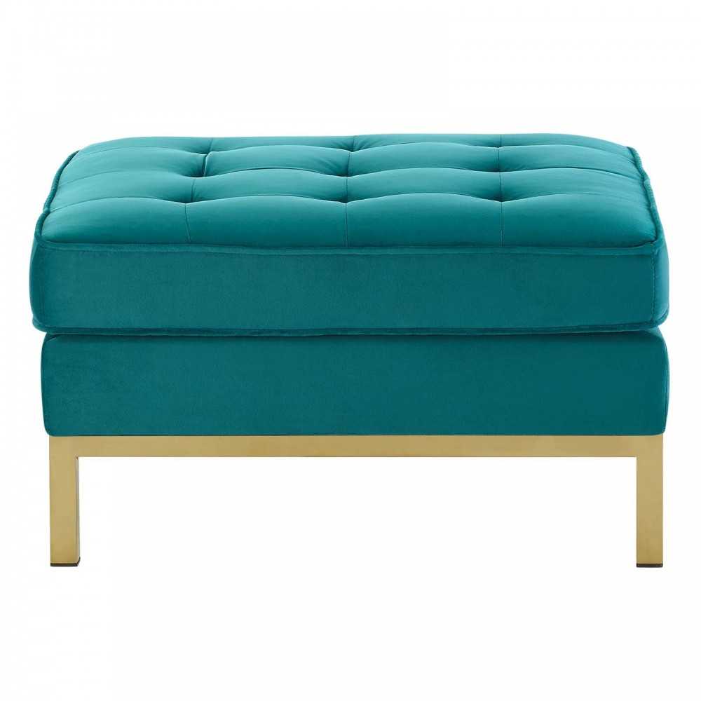 Loft Gold Stainless Steel Leg Performance Velvet Ottoman, Gold Teal