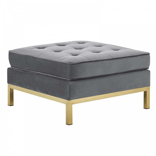 Loft Gold Stainless Steel Leg Performance Velvet Ottoman, Gold Gray