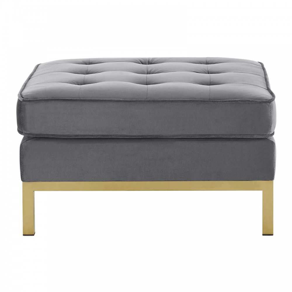 Loft Gold Stainless Steel Leg Performance Velvet Ottoman, Gold Gray