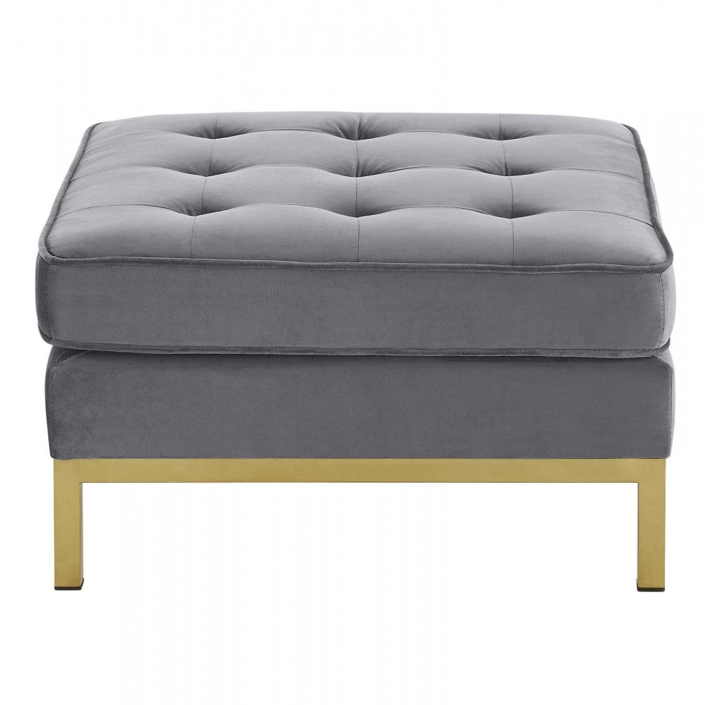 Loft Gold Stainless Steel Leg Performance Velvet Ottoman, Gold Gray