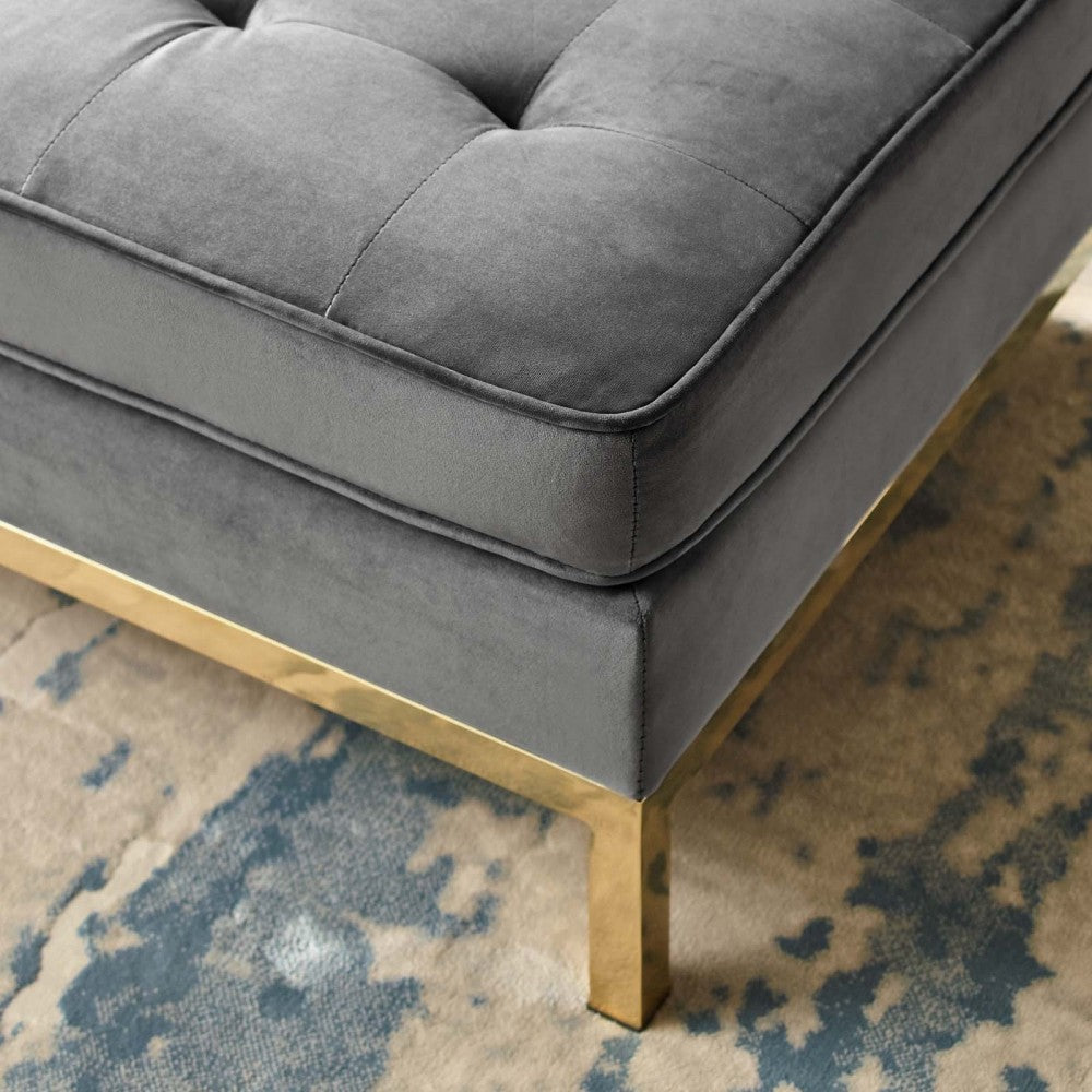 Loft Gold Stainless Steel Leg Performance Velvet Ottoman, Gold Gray