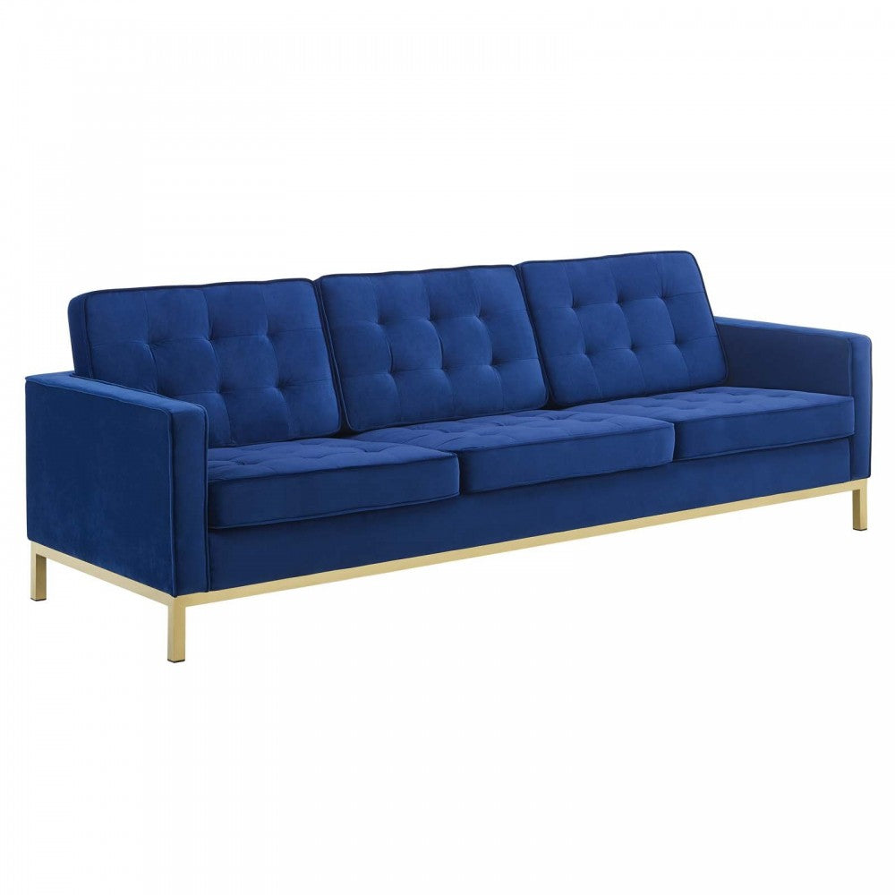 Loft Gold Stainless Steel Leg Performance Velvet Sofa, Gold Navy