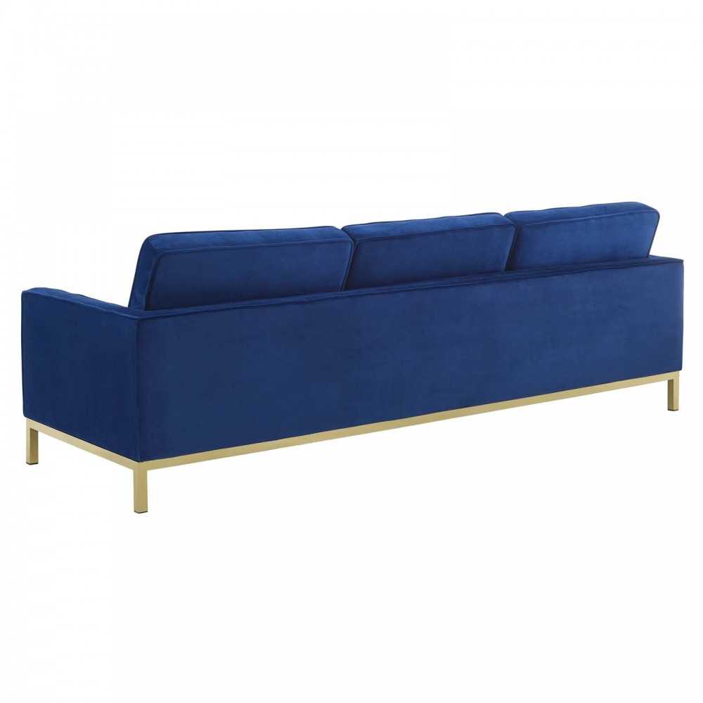 Loft Gold Stainless Steel Leg Performance Velvet Sofa, Gold Navy