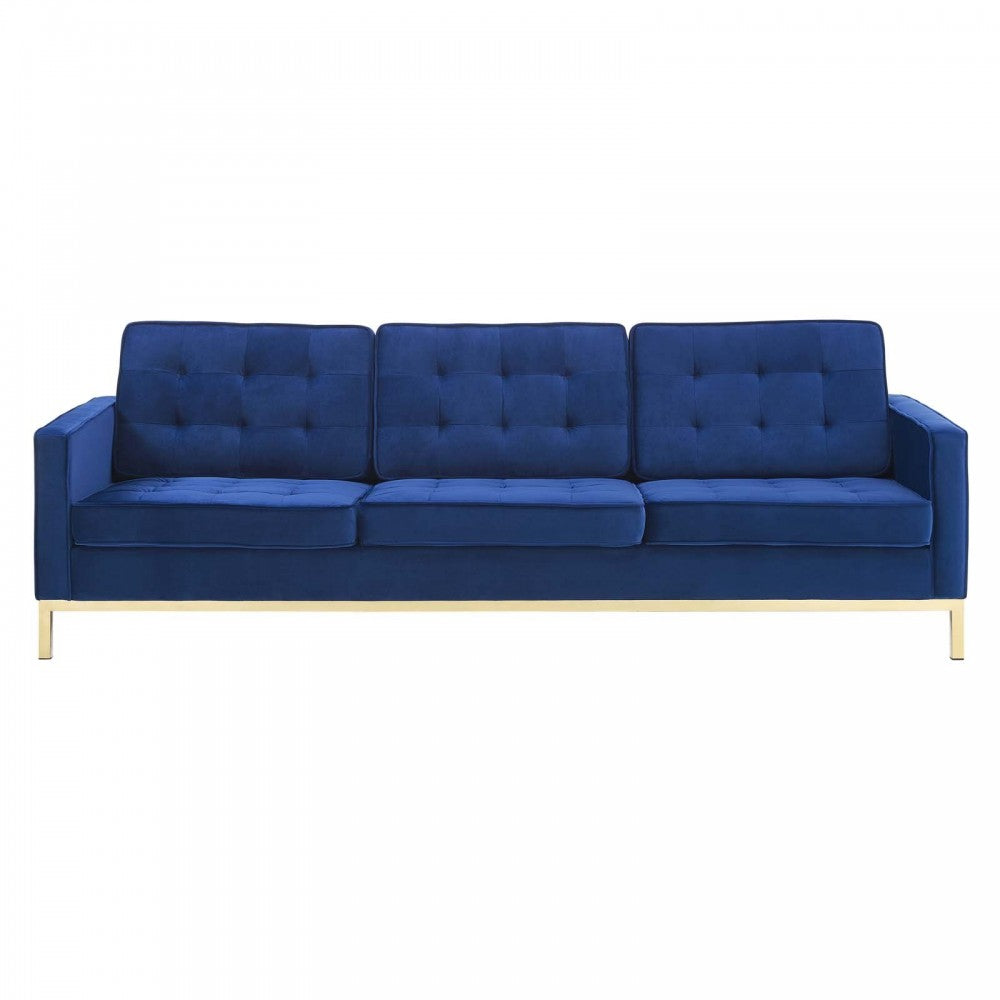 Loft Gold Stainless Steel Leg Performance Velvet Sofa, Gold Navy