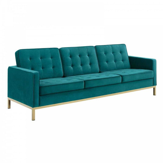 Loft Gold Stainless Steel Leg Performance Velvet Sofa, Gold Teal