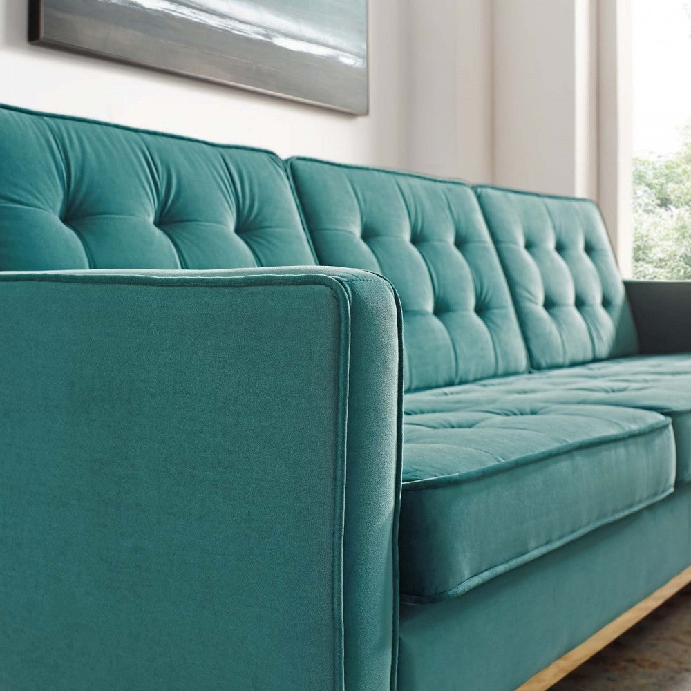 Loft Gold Stainless Steel Leg Performance Velvet Sofa, Gold Teal