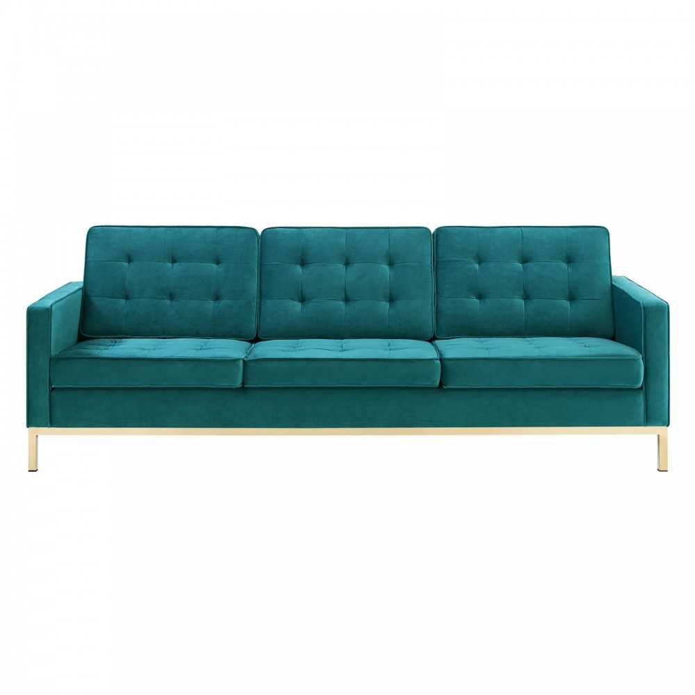 Loft Gold Stainless Steel Leg Performance Velvet Sofa, Gold Teal