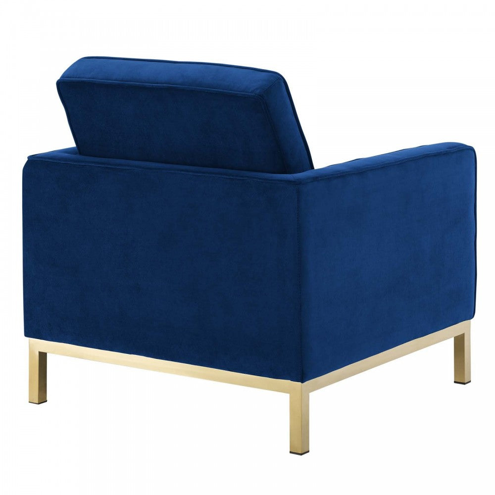 Loft Gold Stainless Steel Leg Performance Velvet Sofa and Armchair Set, Gold Navy