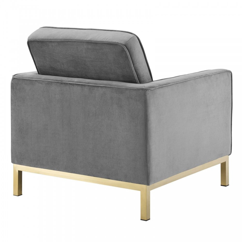 Loft Gold Stainless Steel Leg Performance Velvet Sofa and Armchair Set, Gold Gray
