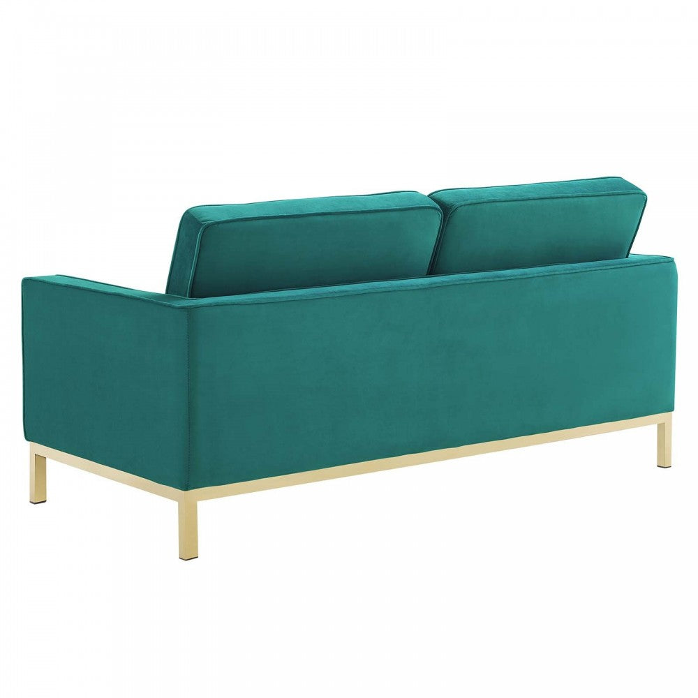 Loft Gold Stainless Steel Leg Performance Velvet Sofa and Loveseat Set, Gold Teal