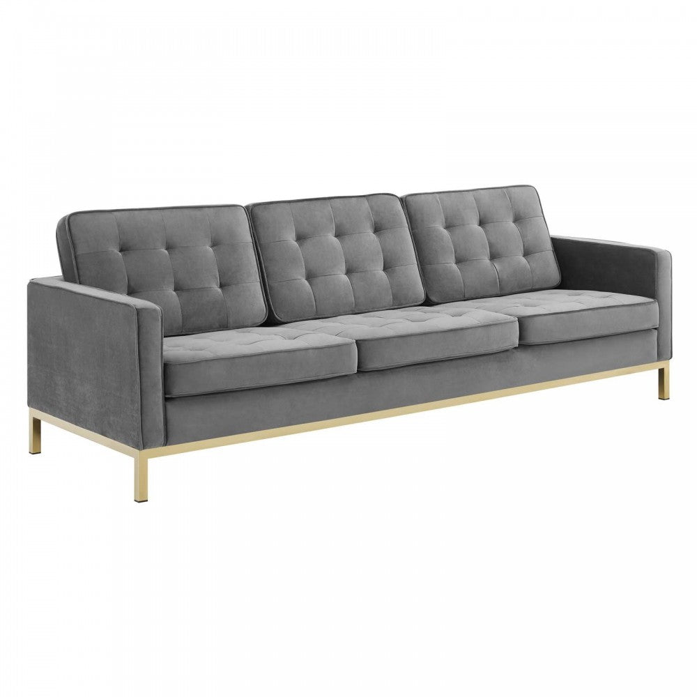 Loft Gold Stainless Steel Leg Performance Velvet Sofa, Gold Gray