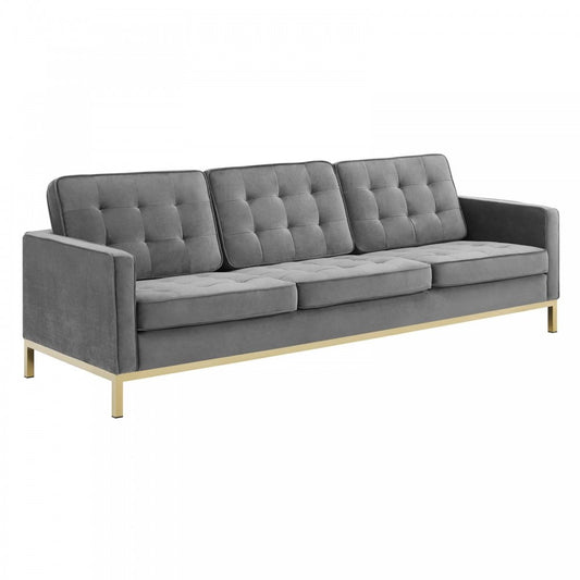 Loft Gold Stainless Steel Leg Performance Velvet Sofa, Gold Gray