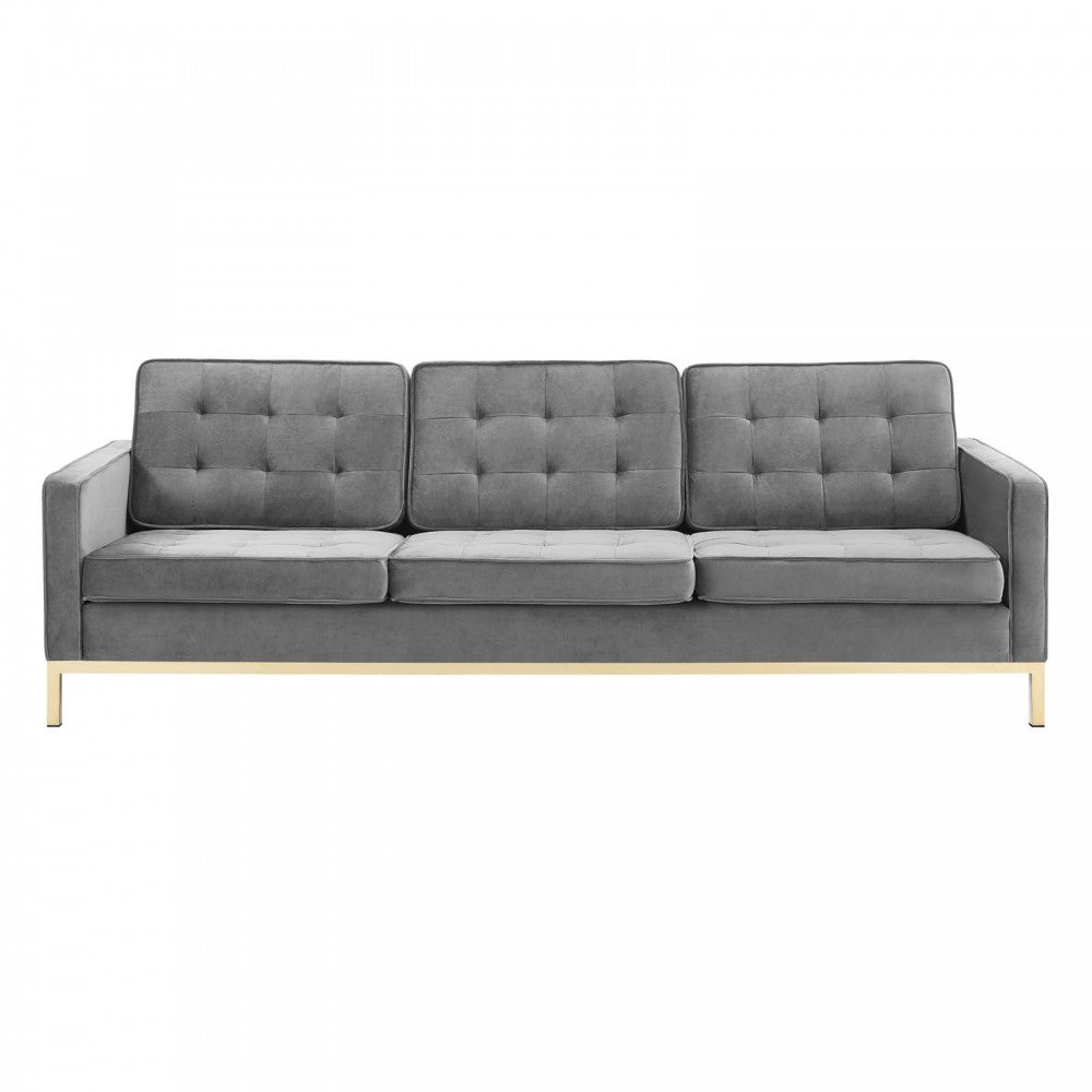 Loft Gold Stainless Steel Leg Performance Velvet Sofa, Gold Gray