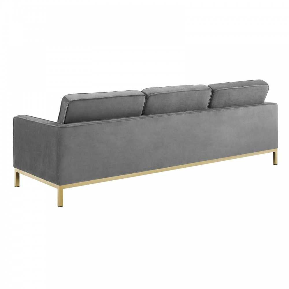 Loft Gold Stainless Steel Leg Performance Velvet Sofa, Gold Gray