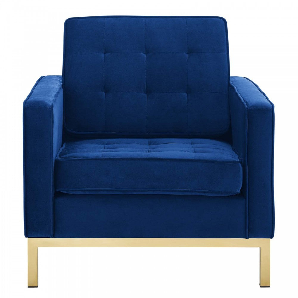 Loft Gold Stainless Steel Performance Velvet Armchair, Gold Navy