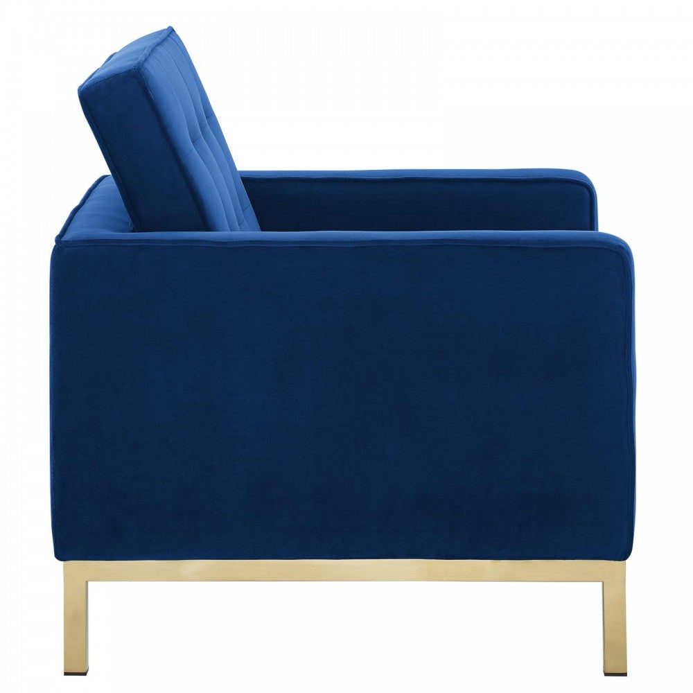 Loft Gold Stainless Steel Performance Velvet Armchair, Gold Navy