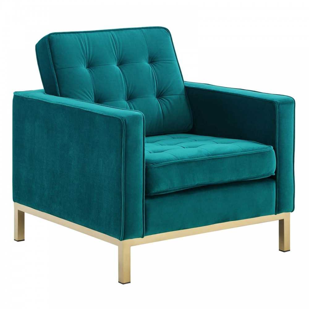 Loft Gold Stainless Steel Performance Velvet Armchair, Gold Teal