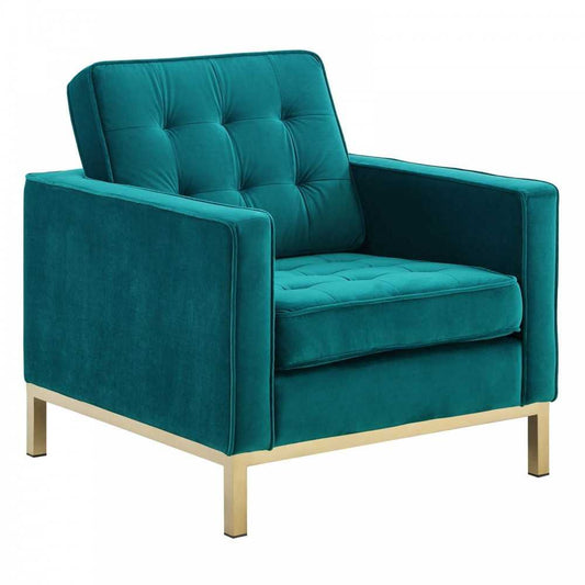 Loft Gold Stainless Steel Performance Velvet Armchair, Gold Teal