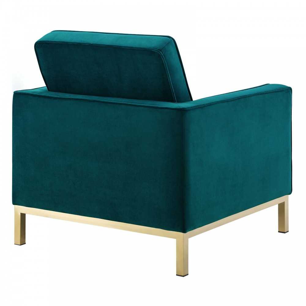 Loft Gold Stainless Steel Performance Velvet Armchair, Gold Teal