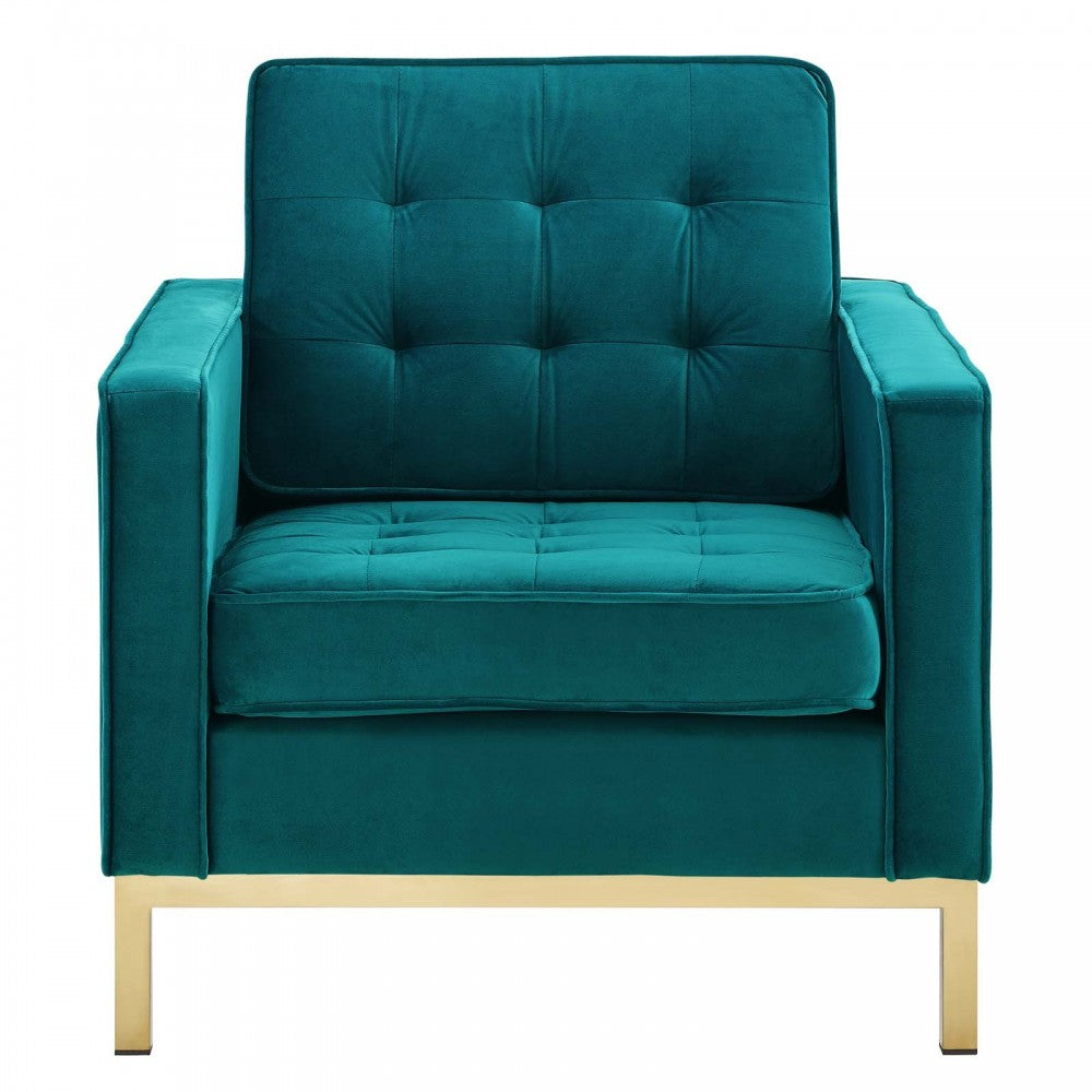 Loft Gold Stainless Steel Performance Velvet Armchair, Gold Teal
