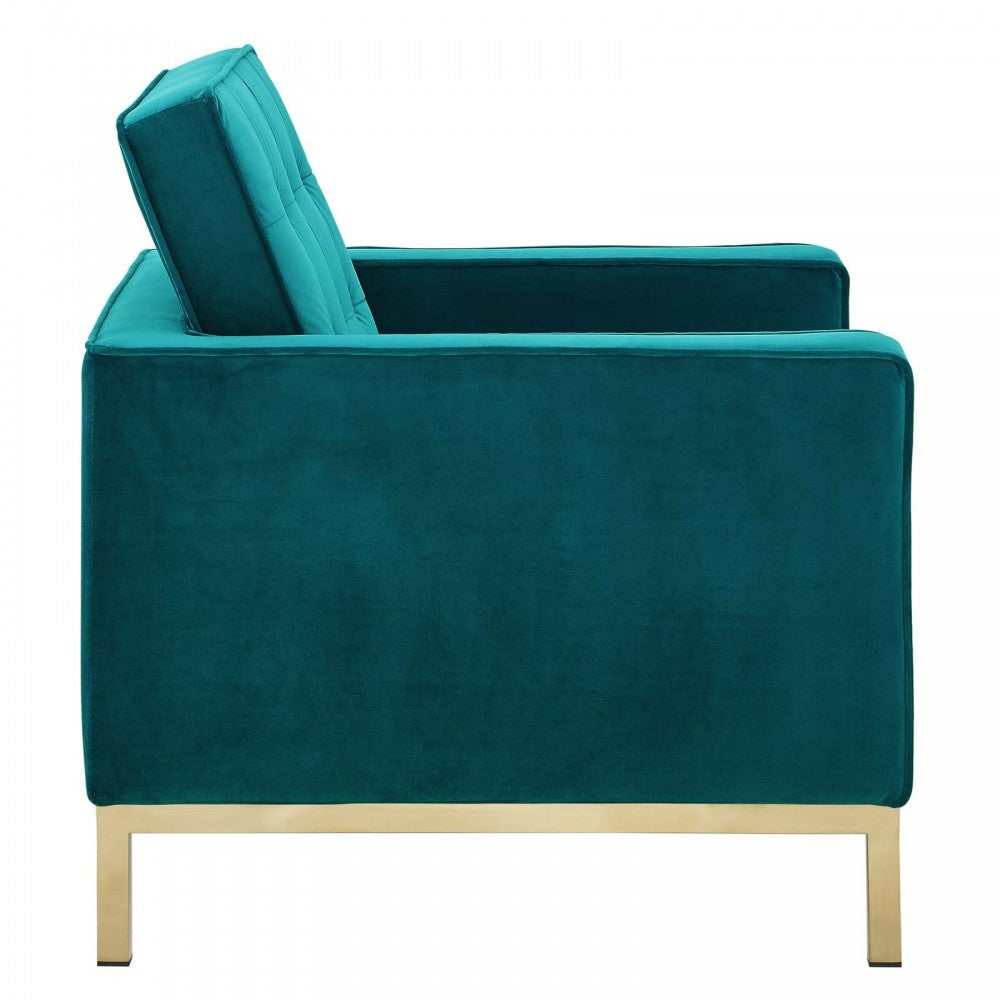 Loft Gold Stainless Steel Performance Velvet Armchair, Gold Teal