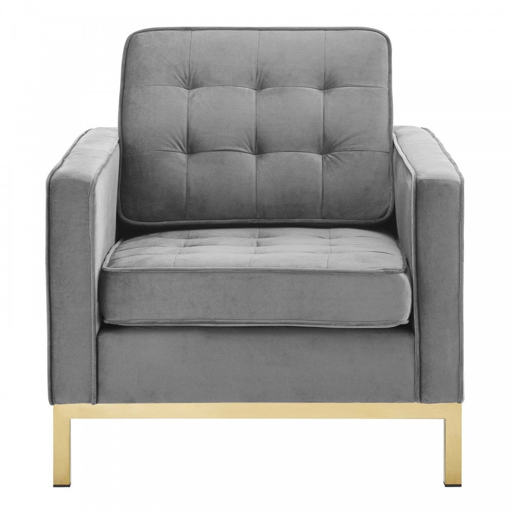 Loft Gold Stainless Steel Performance Velvet Armchair, Gold Gray