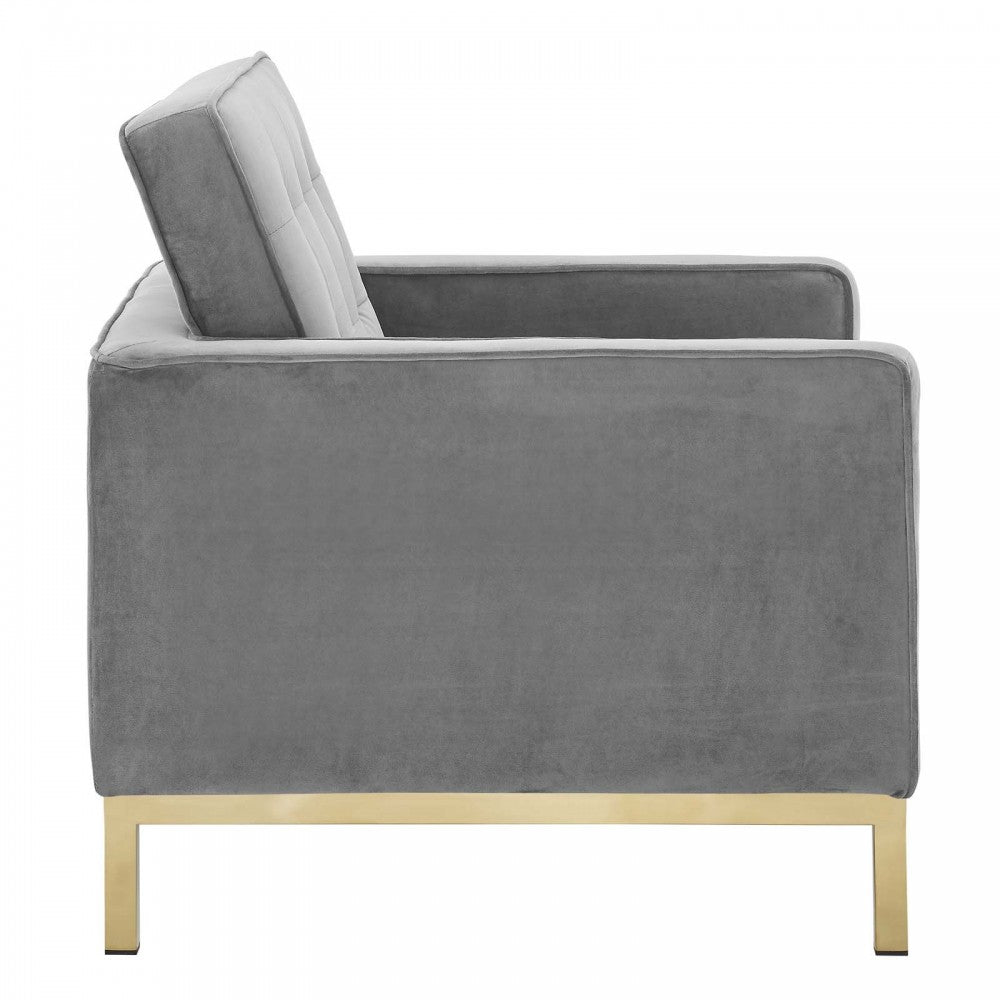 Loft Gold Stainless Steel Performance Velvet Armchair, Gold Gray
