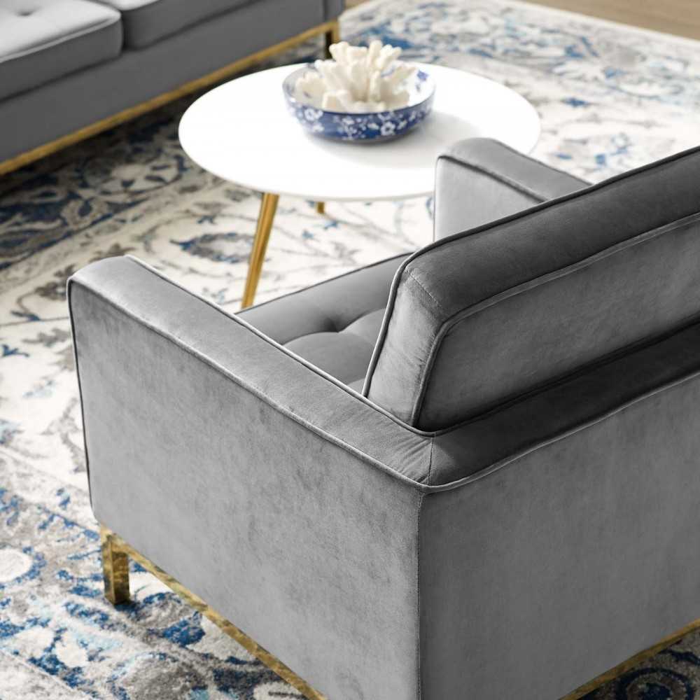 Loft Gold Stainless Steel Performance Velvet Armchair, Gold Gray