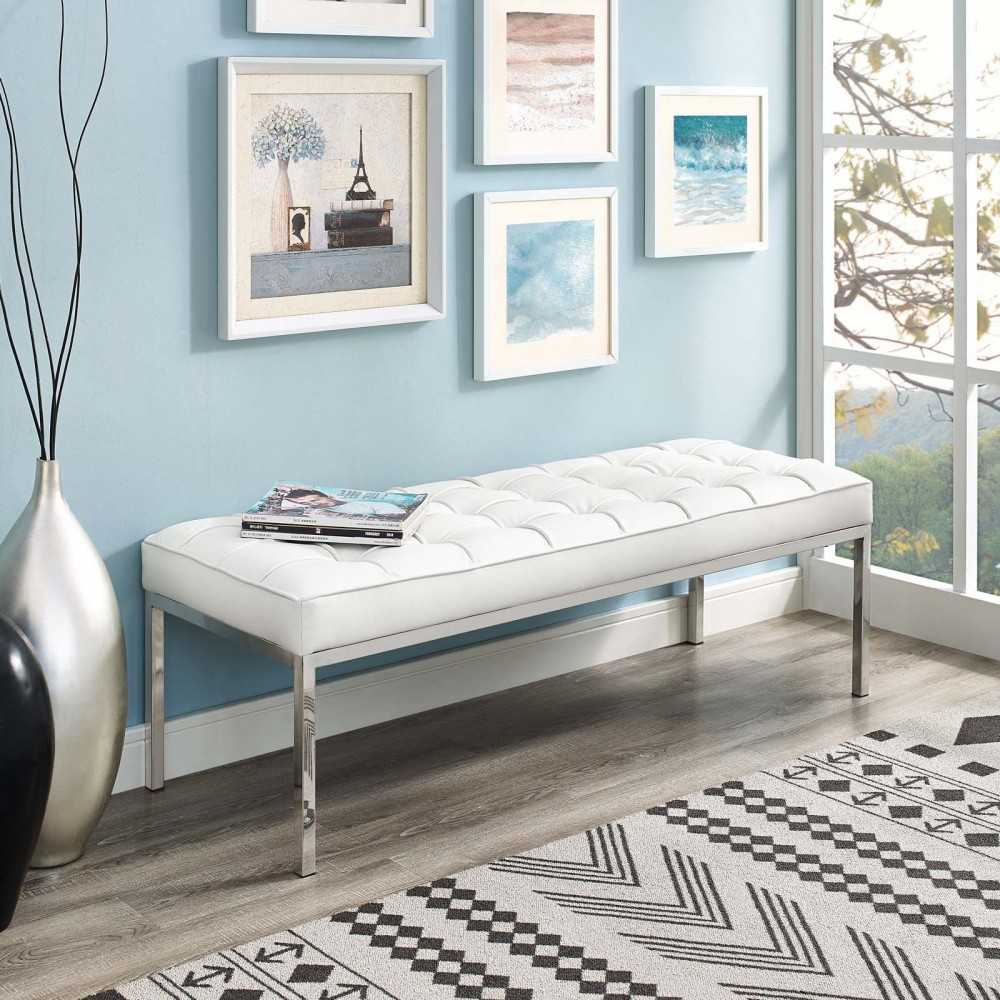 Loft Leather Bench, Cream White