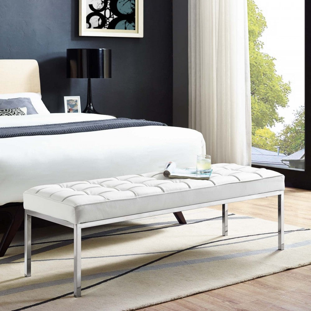 Loft Leather Bench, Cream White