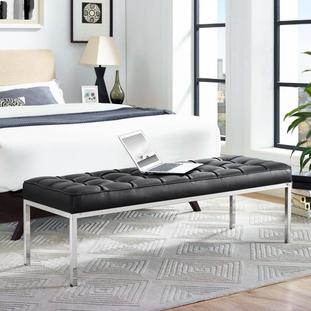 Loft Leather Bench, Black