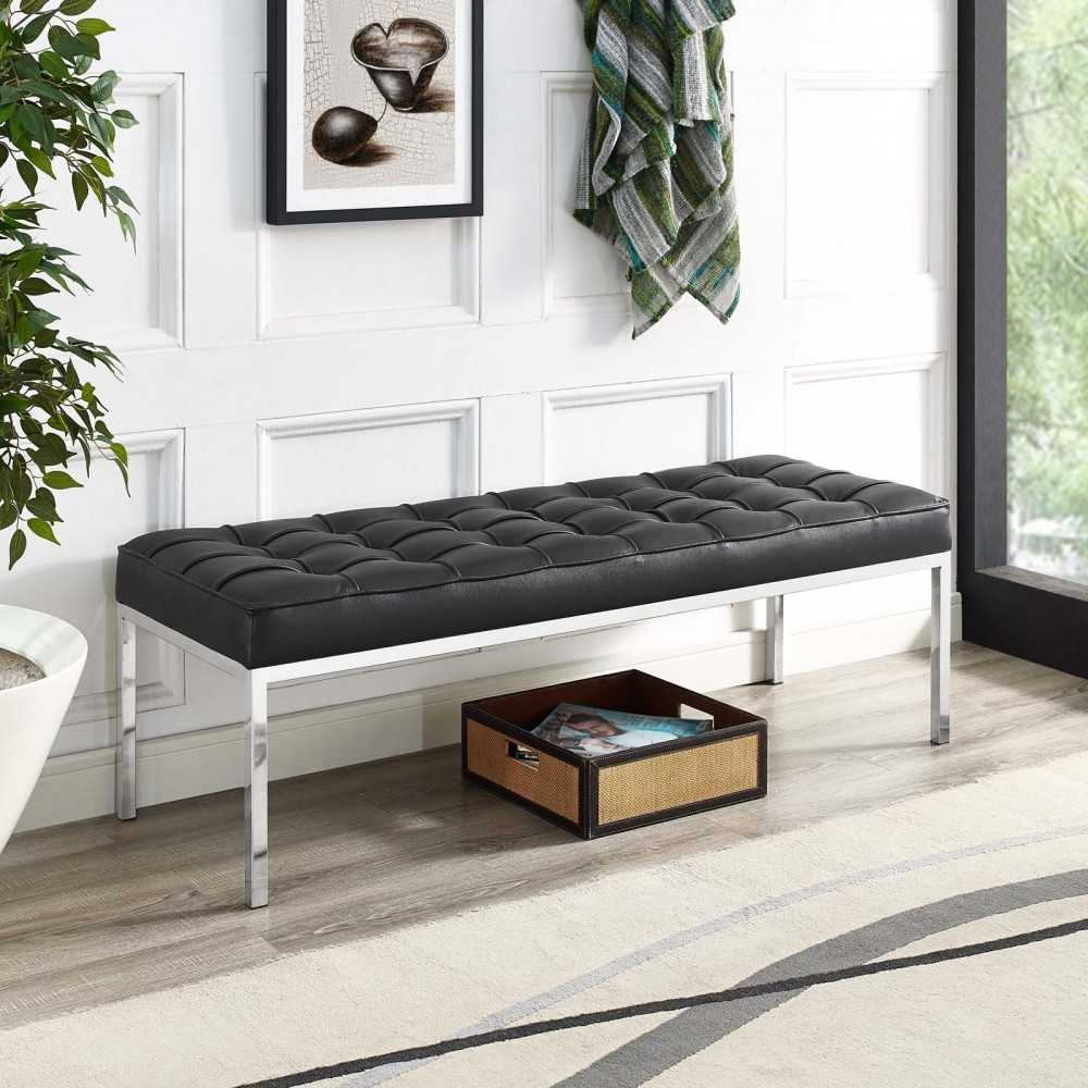 Loft Leather Bench, Black