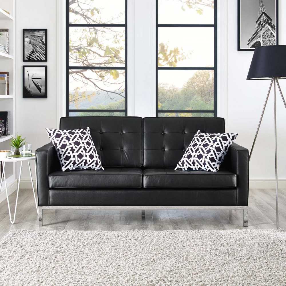 Loft Leather Loveseat, Black