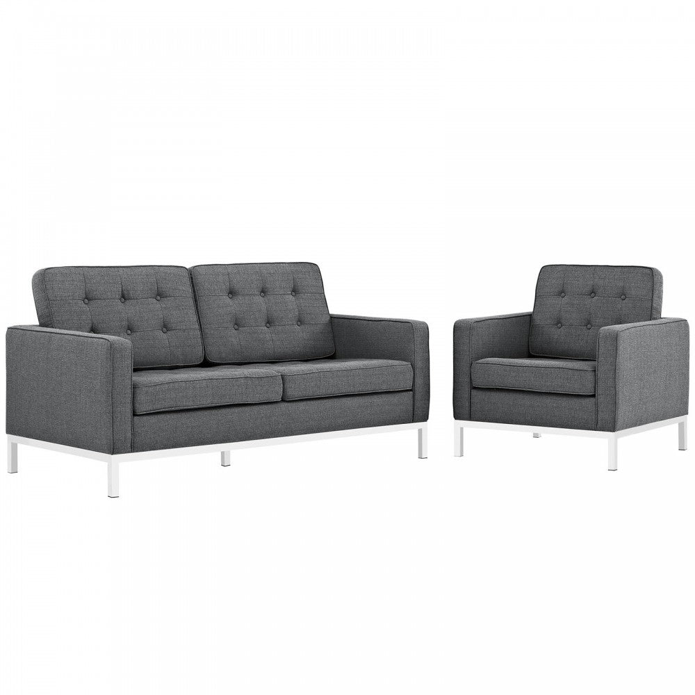 Loft Living Room Set Upholstered Fabric Set of 2, Gray