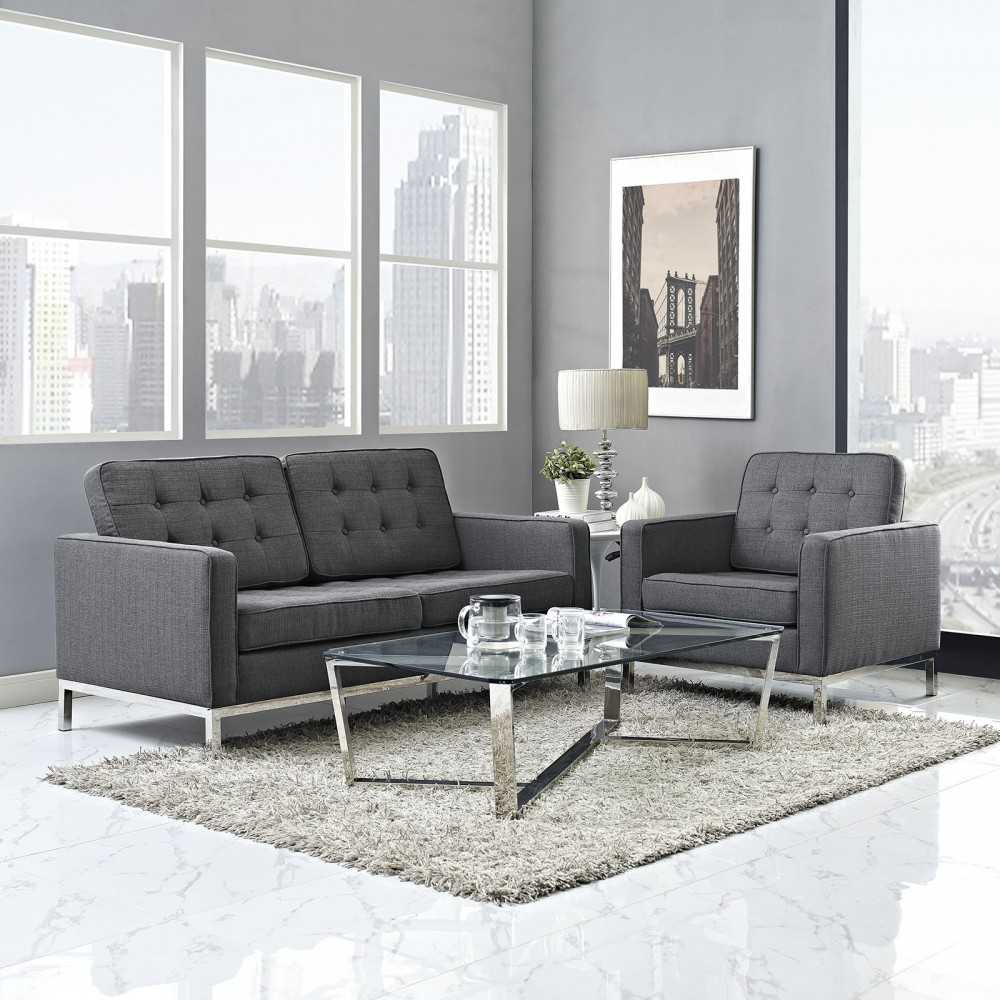 Loft Living Room Set Upholstered Fabric Set of 2, Gray