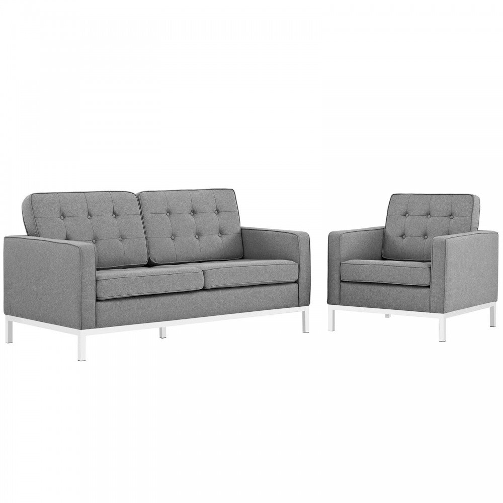 Loft Living Room Set Upholstered Fabric Set of 2, Light Gray
