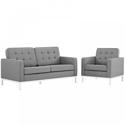 Loft Living Room Set Upholstered Fabric Set of 2, Light Gray