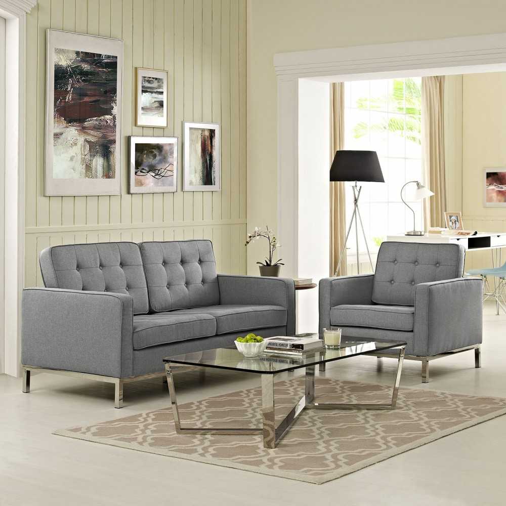Loft Living Room Set Upholstered Fabric Set of 2, Light Gray