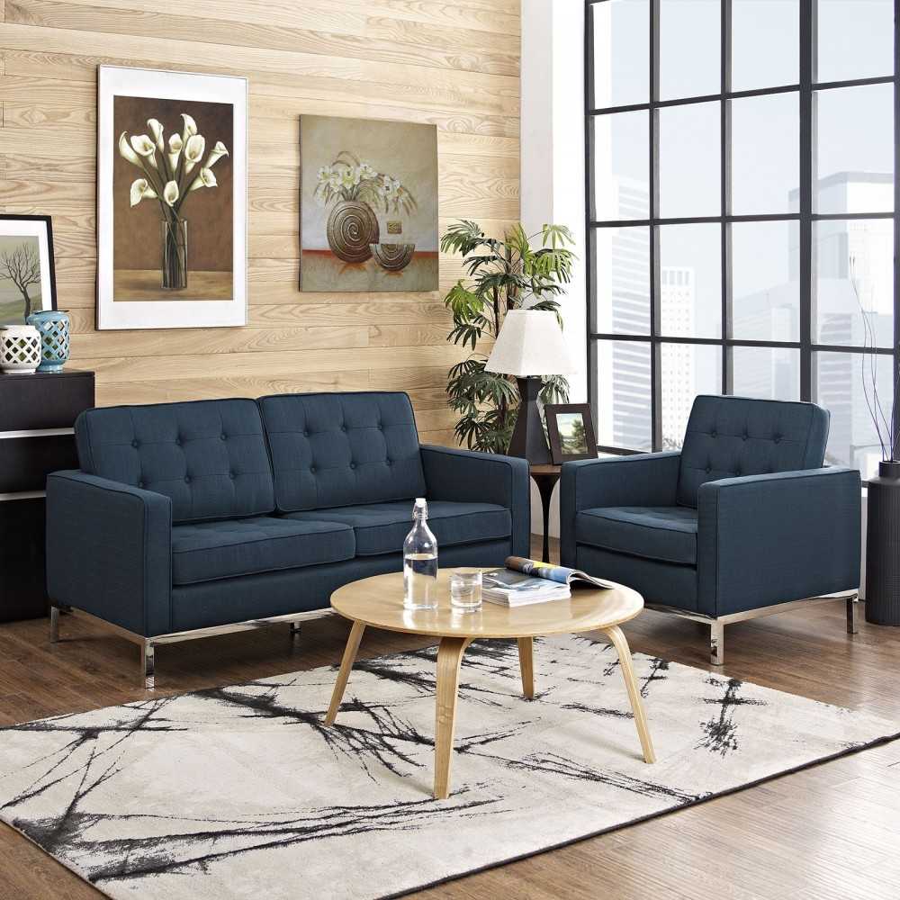 Loft Living Room Set Upholstered Fabric Set of 2, Azure